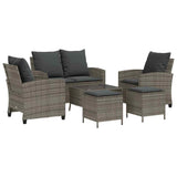 6 Piece Garden Sofa Set with Cushions Grey Poly Rattan - Front View