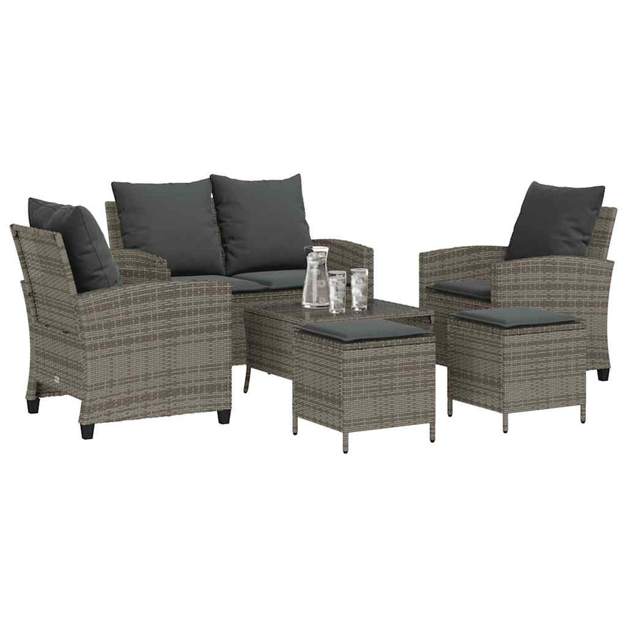 6 Piece Garden Sofa Set with Cushions Grey Poly Rattan