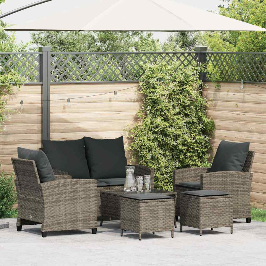 6 Piece Garden Sofa Set with Cushions Grey Poly Rattan
