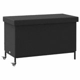 Garden Storage Box with Wheels Black 110x55x73 cm Poly Rattan - Front View