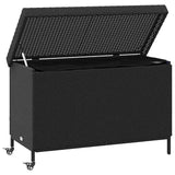 Garden Storage Box with Wheels Black 110x55x73 cm Poly Rattan - Side View