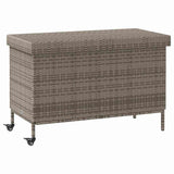 Garden Storage Box with Wheels Grey 110x55x73 cm Poly Rattan
