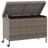 Garden Storage Box with Wheels Grey 110x55x73 cm Poly Rattan - Side View