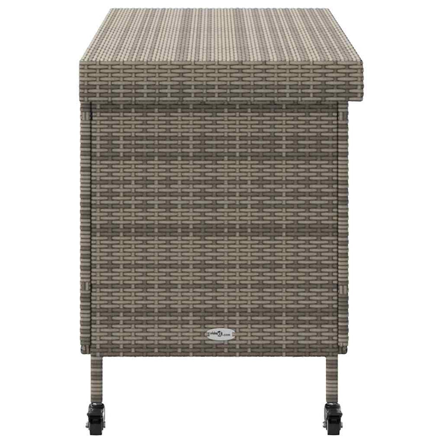 Garden Storage Box with Wheels Grey 110x55x73 cm Poly Rattan