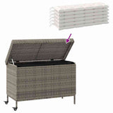 Garden Storage Box with Wheels Grey 110x55x73 cm Poly Rattan - Close-Up Angle