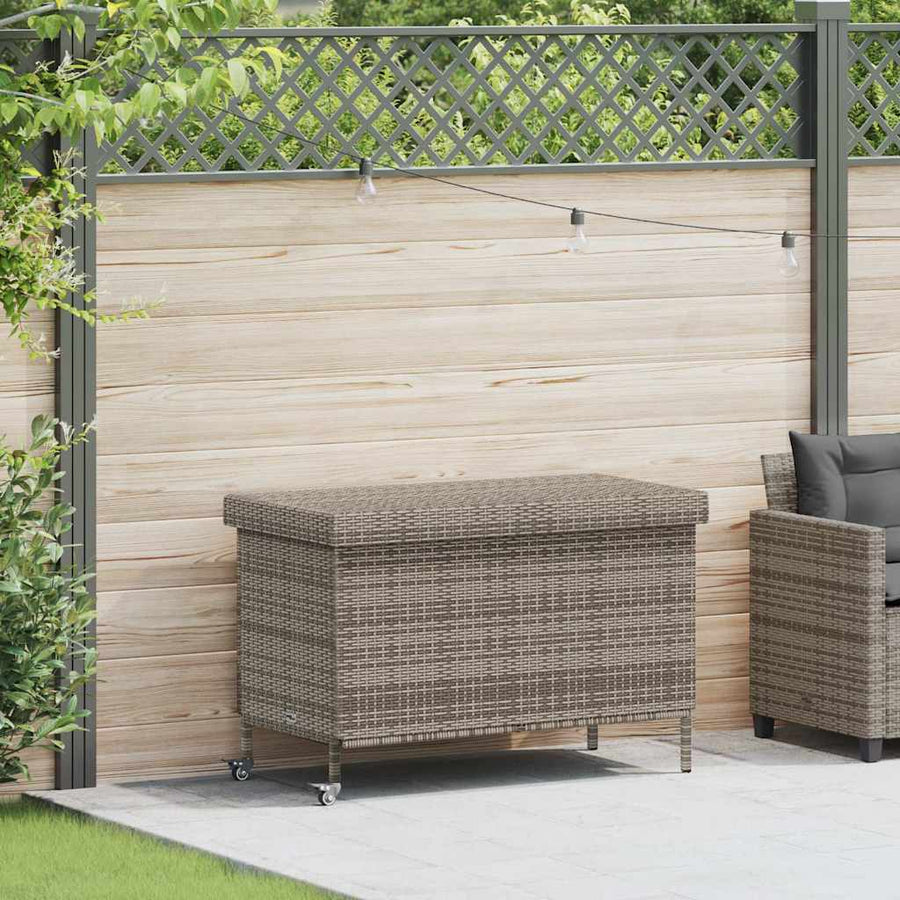 Garden Storage Box with Wheels Grey 110x55x73 cm Poly Rattan