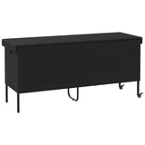 Garden Storage Box with Wheels Black 160x55x75 cm Poly Rattan - Rear View