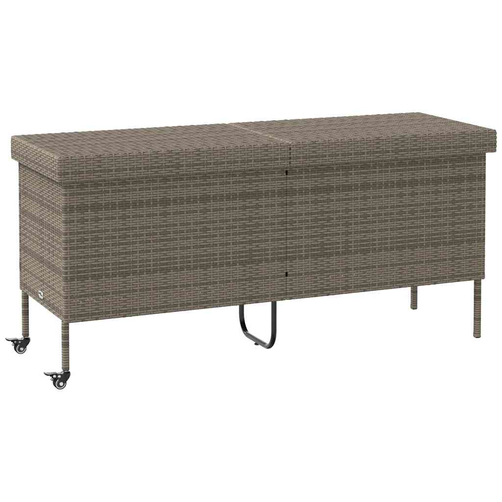 Garden Storage Box with Wheels Grey 160x55x75 cm Poly Rattan