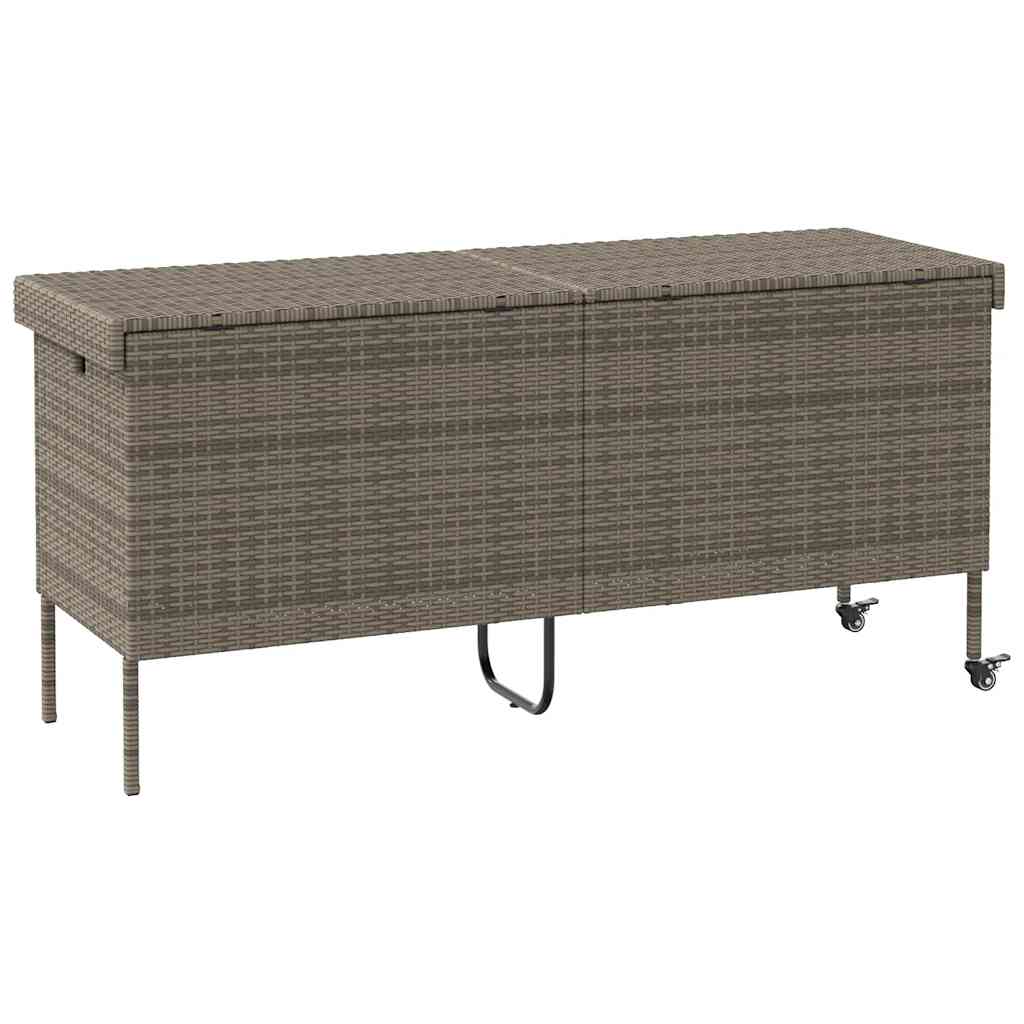 Garden Storage Box with Wheels Grey 160x55x75 cm Poly Rattan