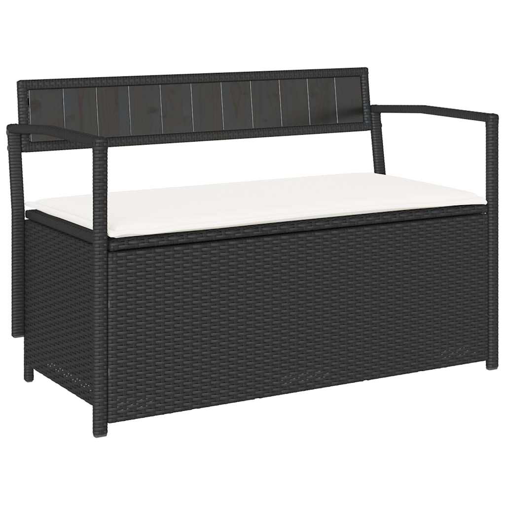 Garden Storage Bench with Cushion Black Poly Rattan