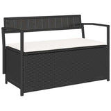 Garden Storage Bench with Cushion Black Poly Rattan - Front View