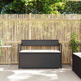 Garden Storage Bench with Cushion Black Poly Rattan - Side View