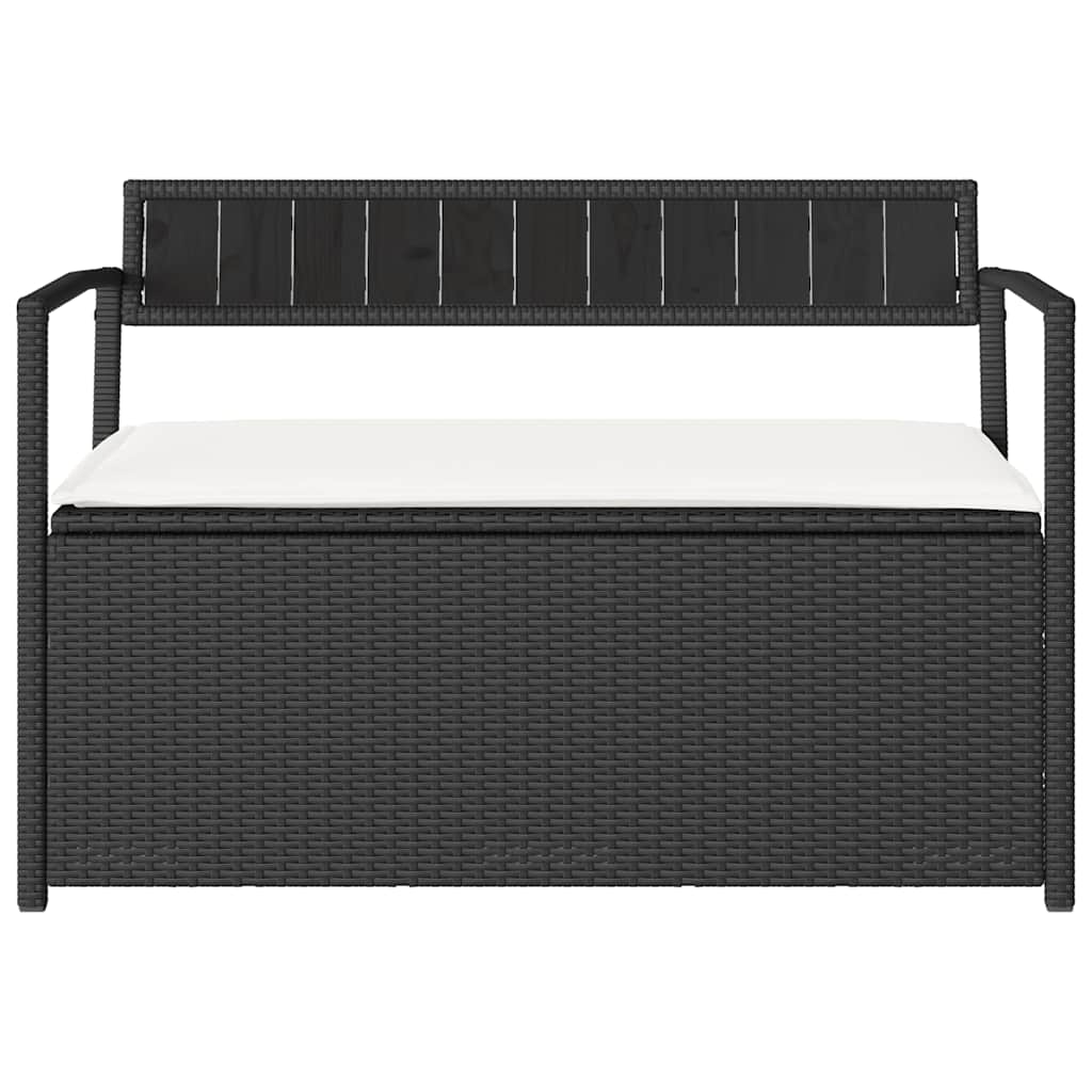 Garden Storage Bench with Cushion Black Poly Rattan