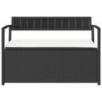 Garden Storage Bench with Cushion Black Poly Rattan