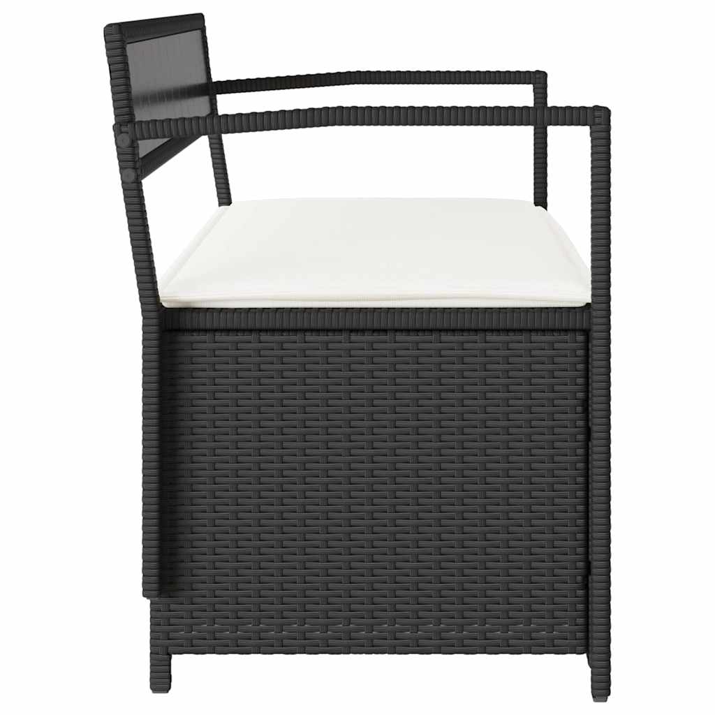 Garden Storage Bench with Cushion Black Poly Rattan