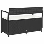 Garden Storage Bench with Cushion Black Poly Rattan