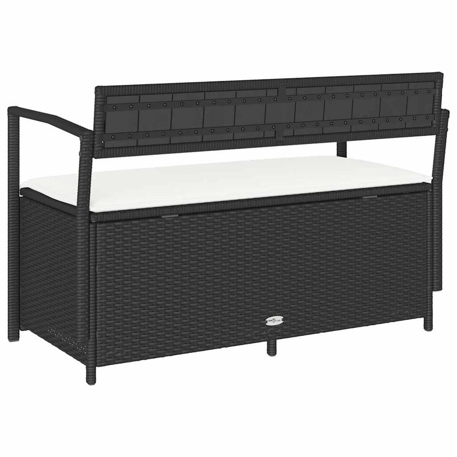 Garden Storage Bench with Cushion Black Poly Rattan