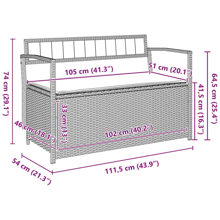 Garden Storage Bench with Cushion Black Poly Rattan