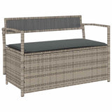 Garden Storage Bench with Cushion Grey Poly Rattan - Front View