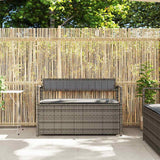 Garden Storage Bench with Cushion Grey Poly Rattan - Side View
