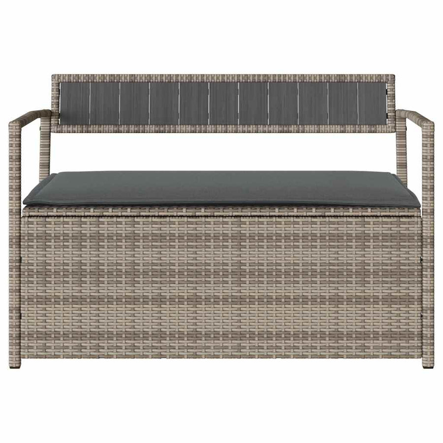 Garden Storage Bench with Cushion Grey Poly Rattan