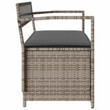 Garden Storage Bench with Cushion Grey Poly Rattan - 45-Degree Angle