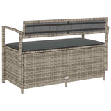 Garden Storage Bench with Cushion Grey Poly Rattan - Rear View