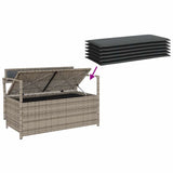Garden Storage Bench with Cushion Grey Poly Rattan - Close-Up Angle