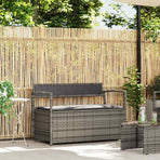 Garden Storage Bench with Cushion Grey Poly Rattan