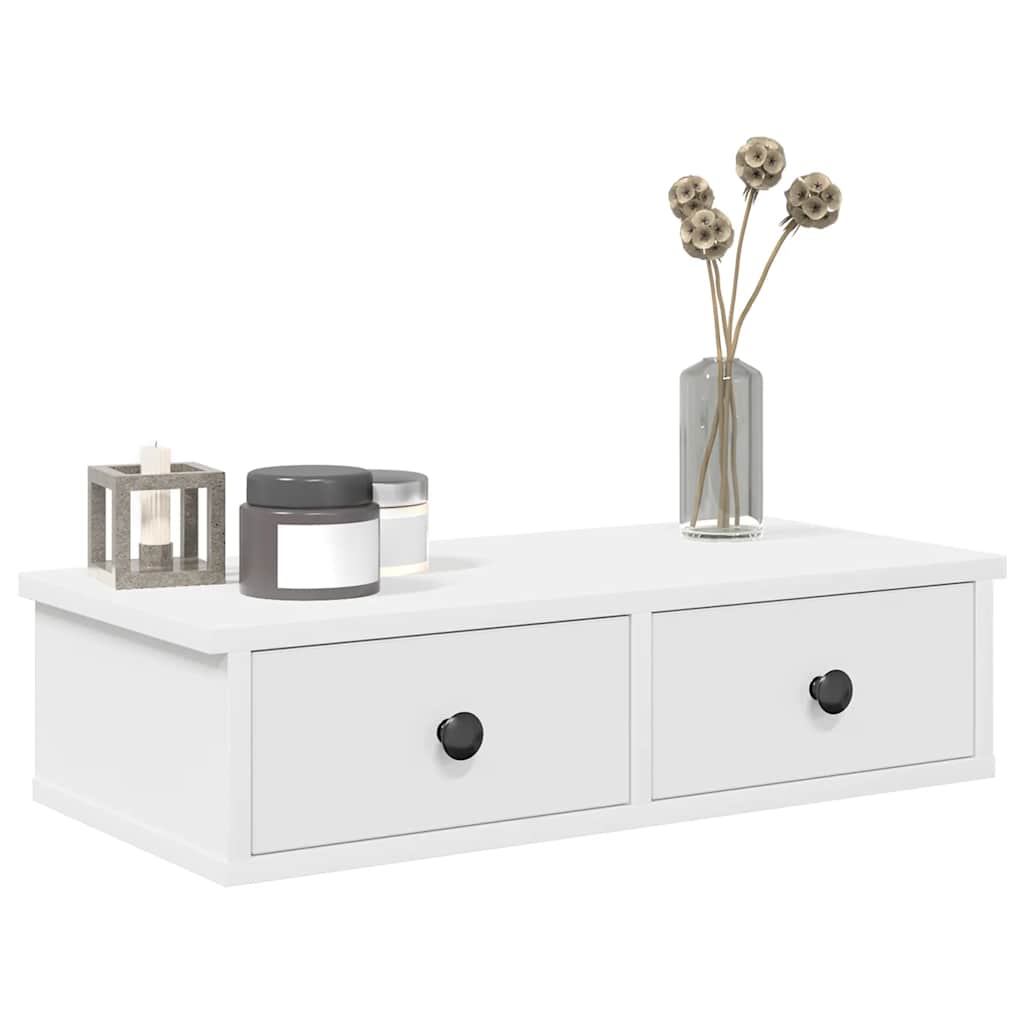 Wall Shelf with Drawers White 60x28x15 cm Engineered Wood