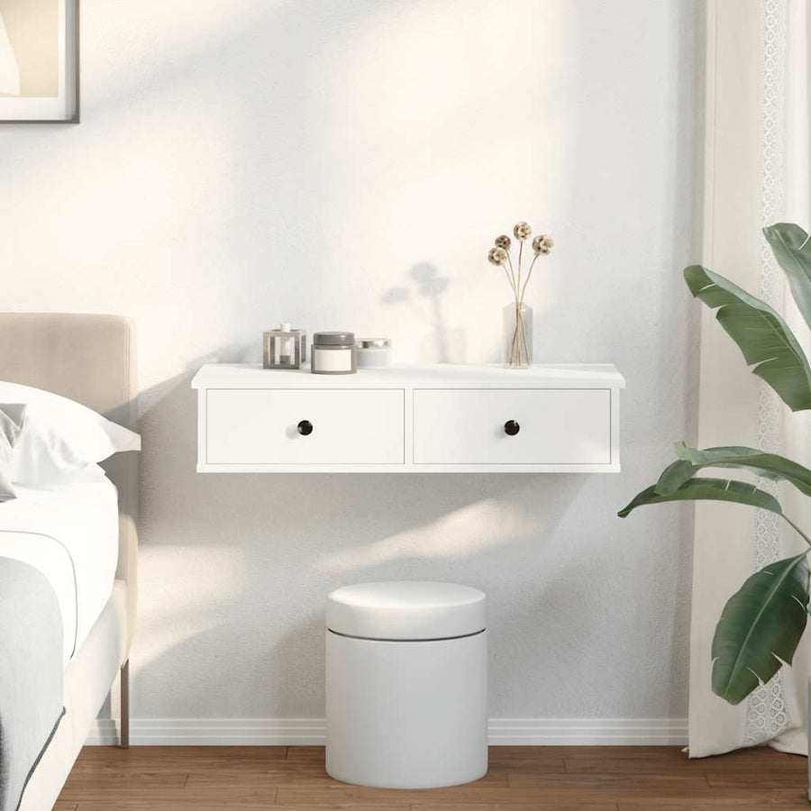 Wall Shelf with Drawers White 80x34x17 cm Engineered Wood