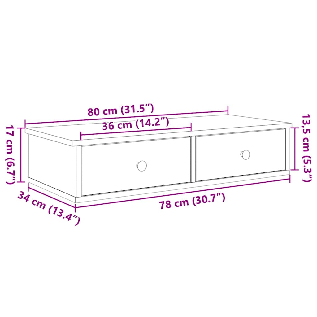 Wall Shelf with Drawers White 80x34x17 cm Engineered Wood
