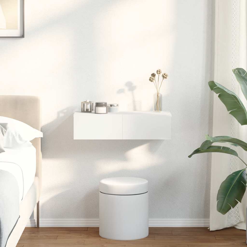 Wall Shelf with Drawers White 60x26.5x15 cm Engineered Wood