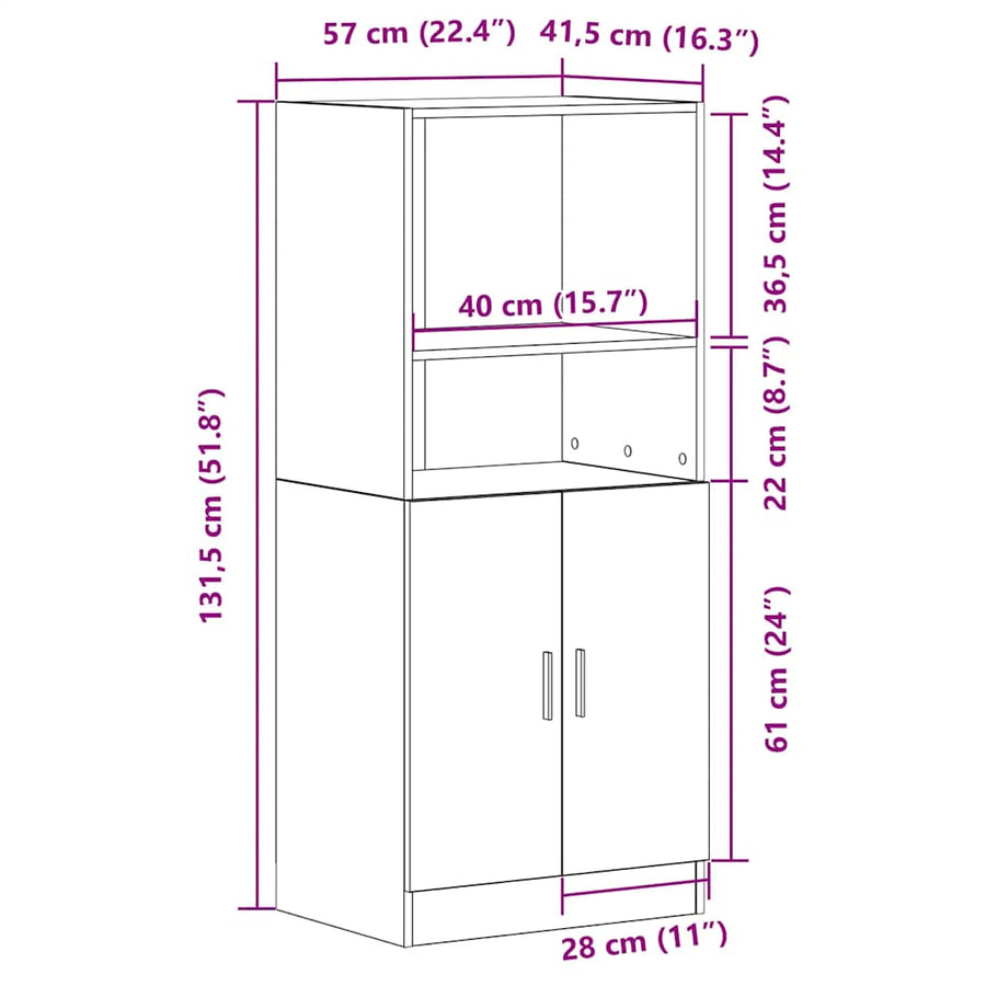 Kitchen Cabinet White 57x41,5x131,5 cm Engineered Wood