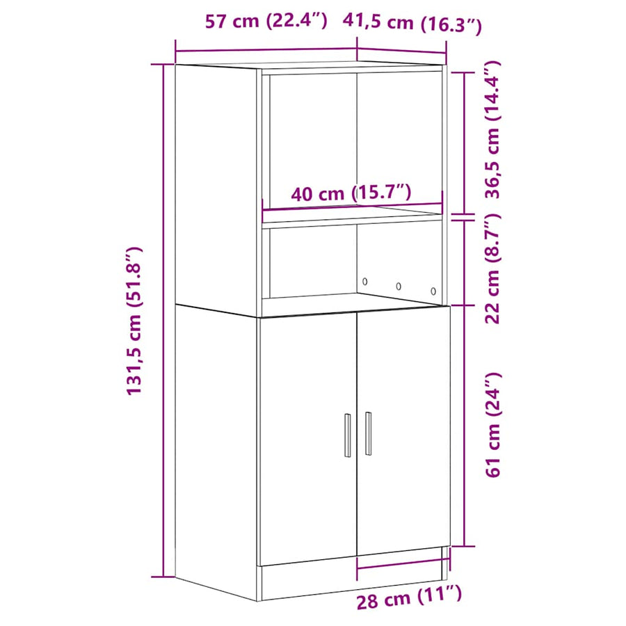 Kitchen Cabinet Black 57x41,5x131,5 cm Engineered Wood