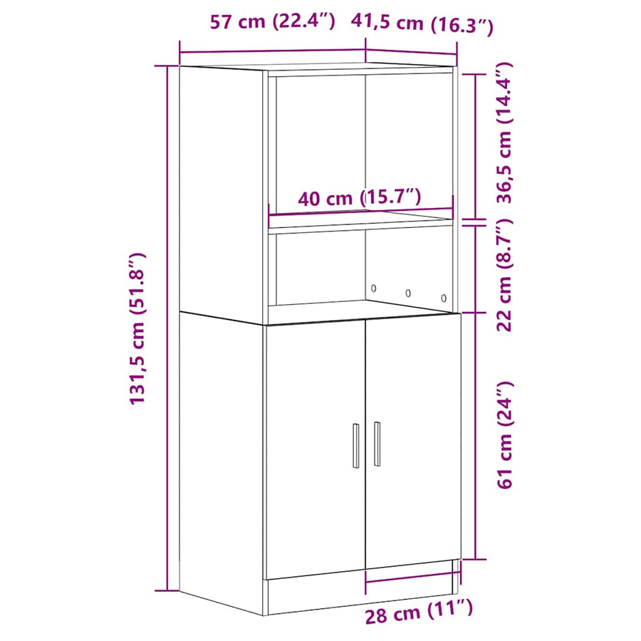 Kitchen Cabinet Sonoma Oak 57x41,5x131,5 cm Engineered Wood