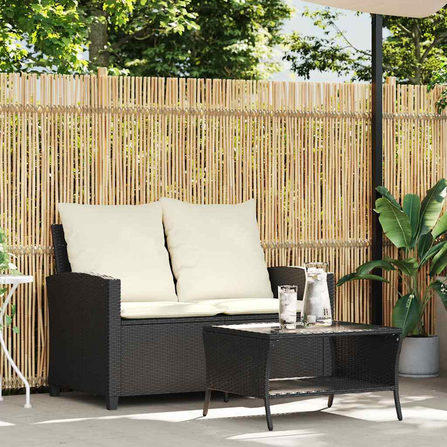 Garden Sofa 2-Seater with Cushions&Table Black Poly Rattan