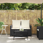 Garden Sofa 2-Seater with Cushions&Table Black Poly Rattan