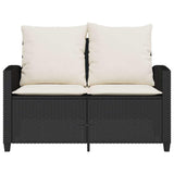 Garden Sofa 2-Seater with Cushions&Table Black Poly Rattan - 45-Degree Angle
