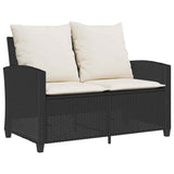 Garden Sofa 2-Seater with Cushions&Table Black Poly Rattan - Rear View