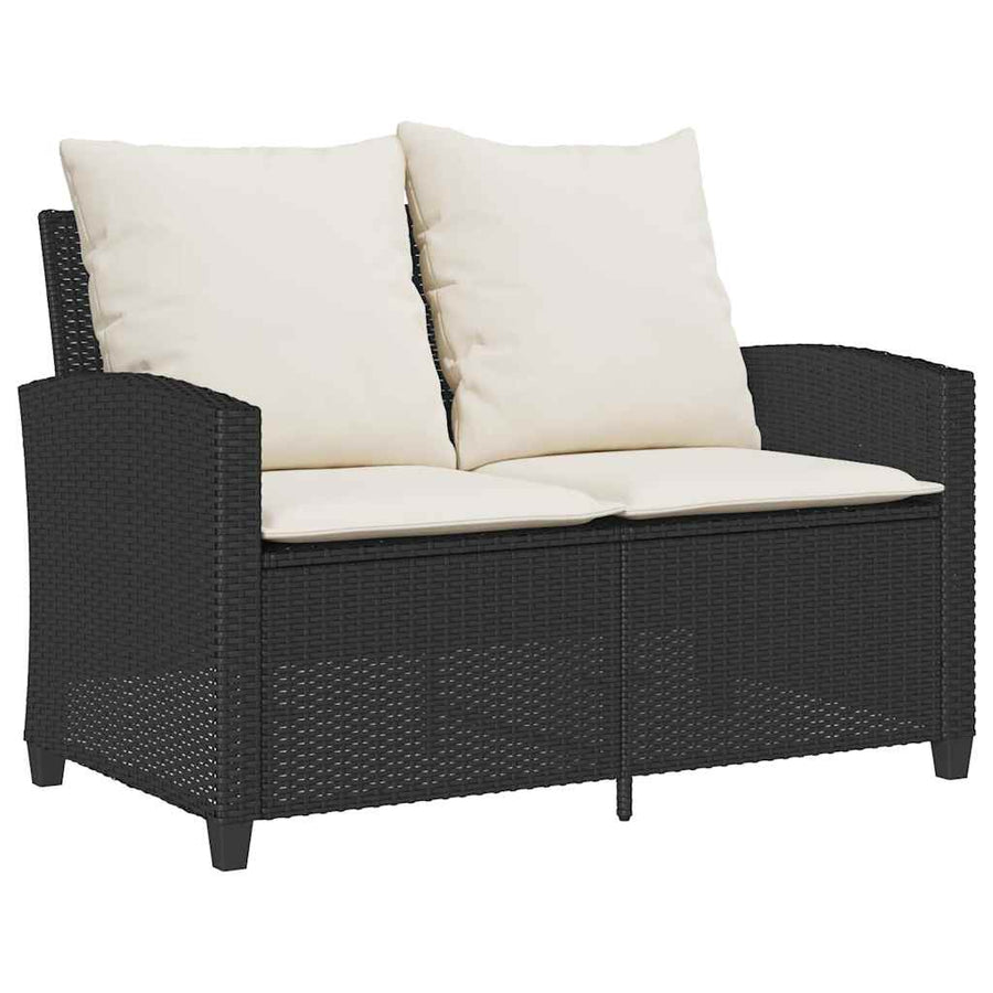 Garden Sofa 2-Seater with Cushions&Table Black Poly Rattan