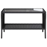 Garden Sofa 2-Seater with Cushions&Table Black Poly Rattan - Close-Up Angle