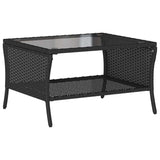 Garden Sofa 2-Seater with Cushions&Table Black Poly Rattan - Low Angle