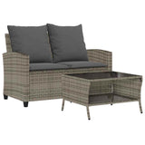 Garden Sofa 2-Seater with Cushions&Table Grey Poly Rattan - Front View