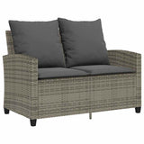 Garden Sofa 2-Seater with Cushions&Table Grey Poly Rattan - Rear View
