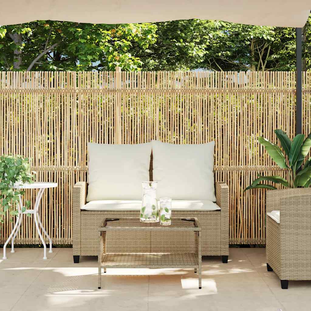 Garden Sofa 2-Seater with Cushions&Table Beige Poly Rattan