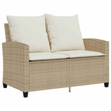 Garden Sofa 2-Seater with Cushions&Table Beige Poly Rattan - Rear View