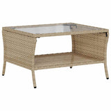 Garden Sofa 2-Seater with Cushions&Table Beige Poly Rattan - Low Angle