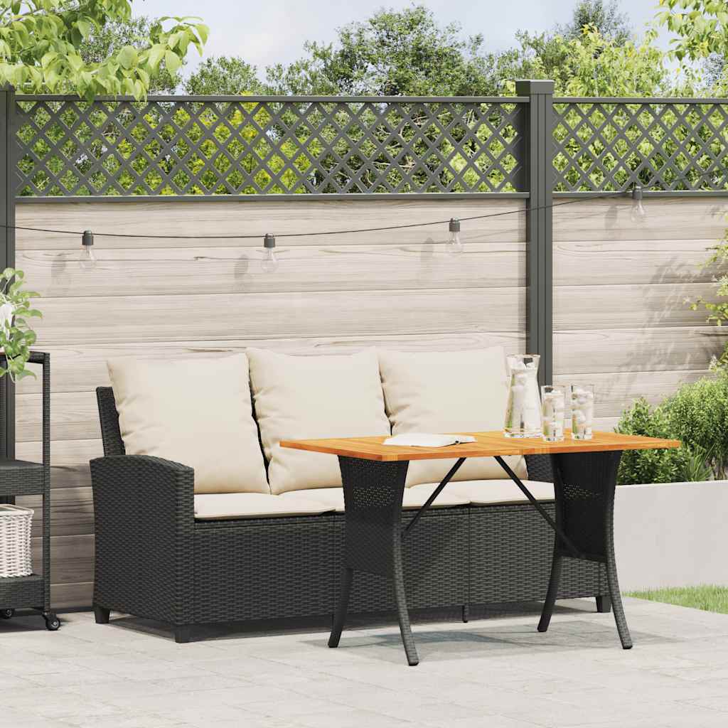 Garden Sofa 3-Seater with Cushions&Table Black Poly Rattan