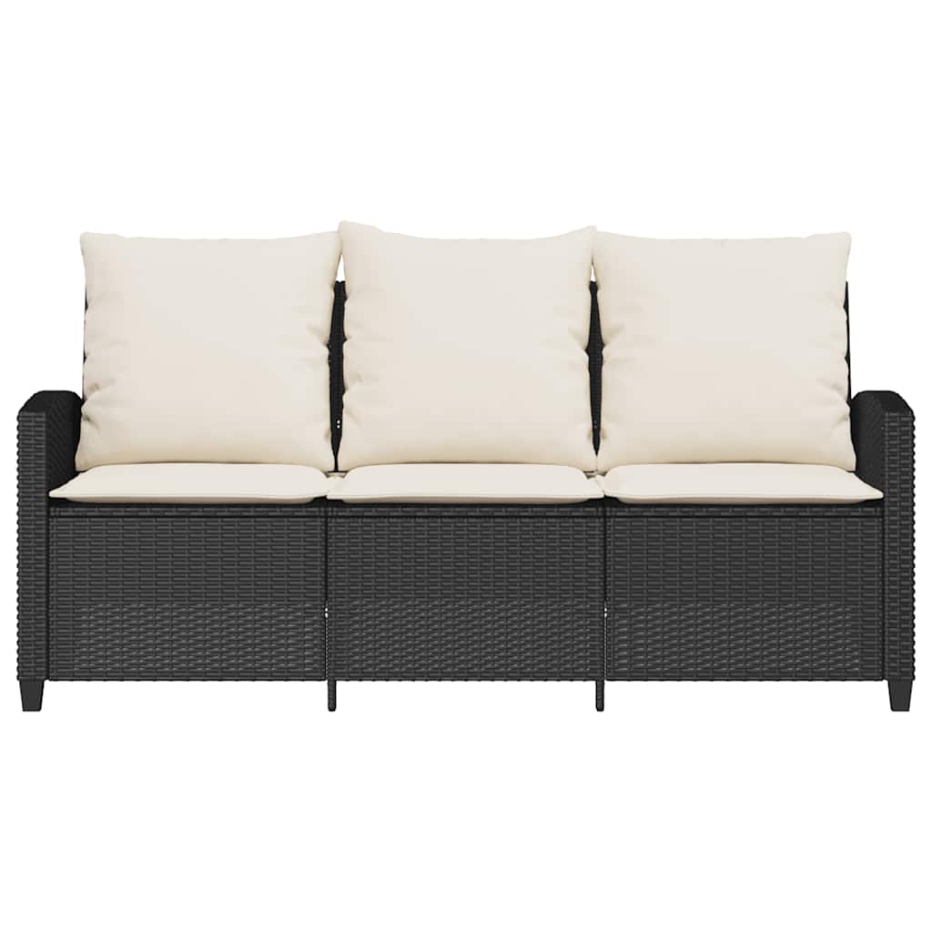 Garden Sofa 3-Seater with Cushions&Table Black Poly Rattan